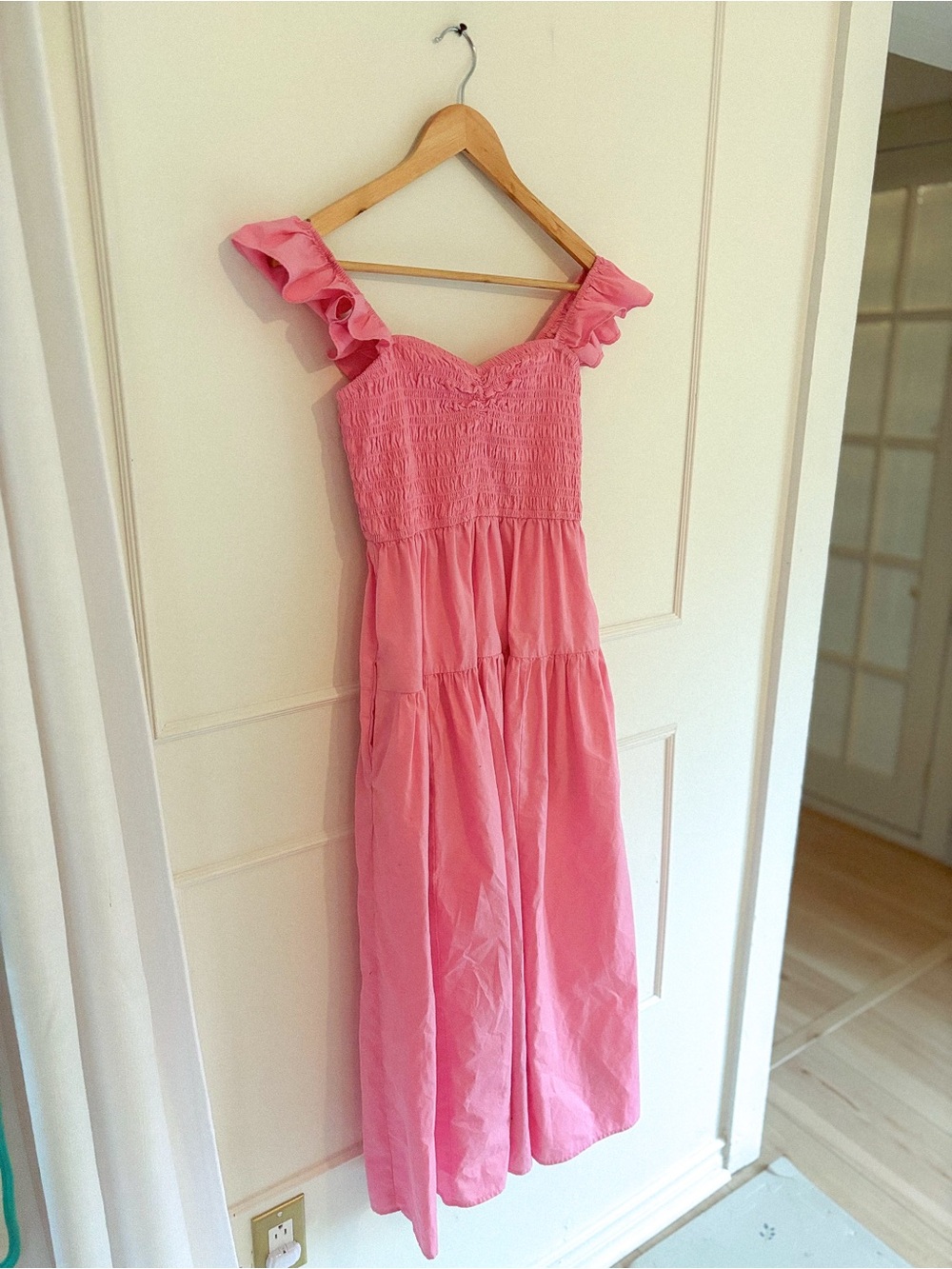 Abercrombie & Fitch Pink Ruffle-Shoulder Maxi Dress
